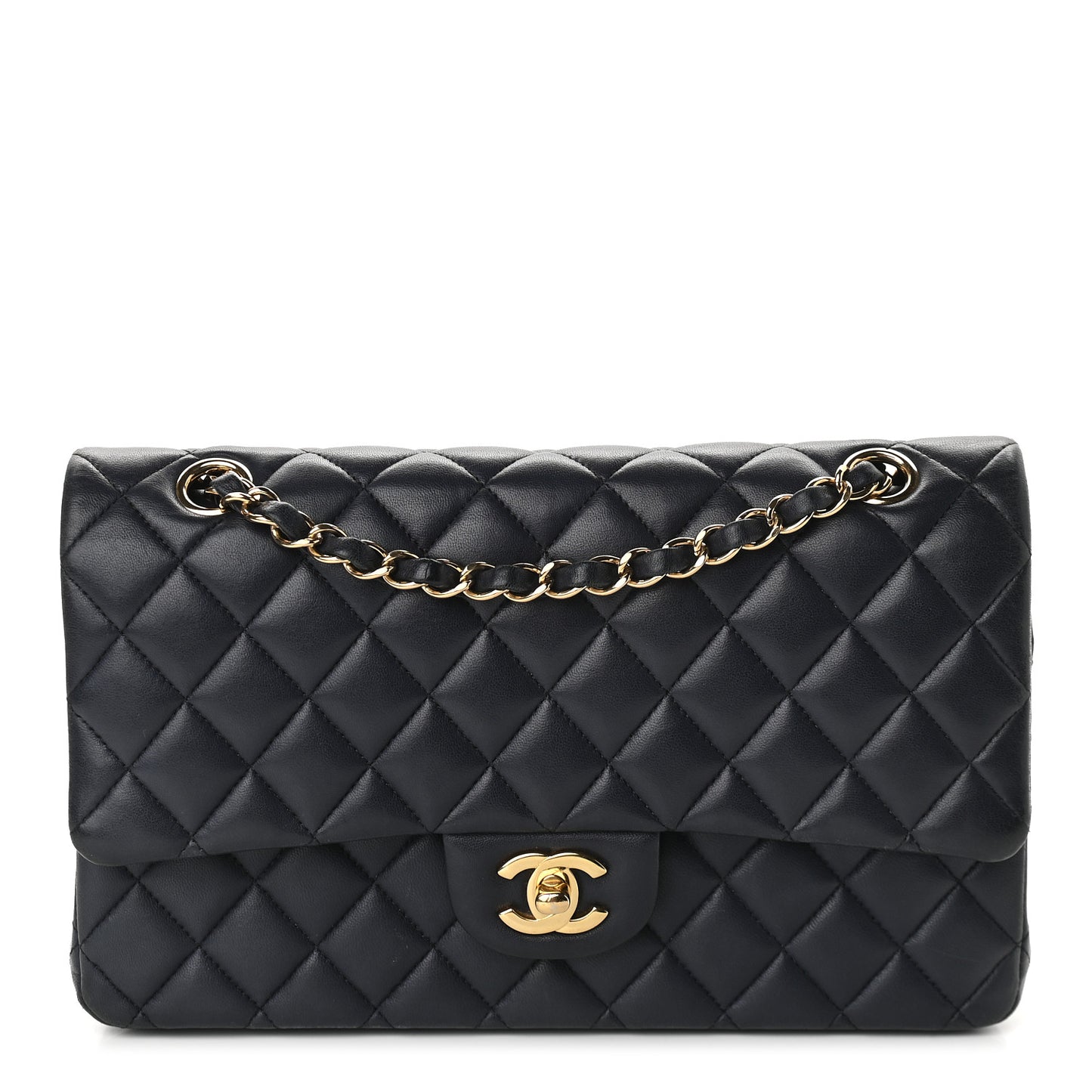 Lambskin Quilted Medium Double Flap Navy