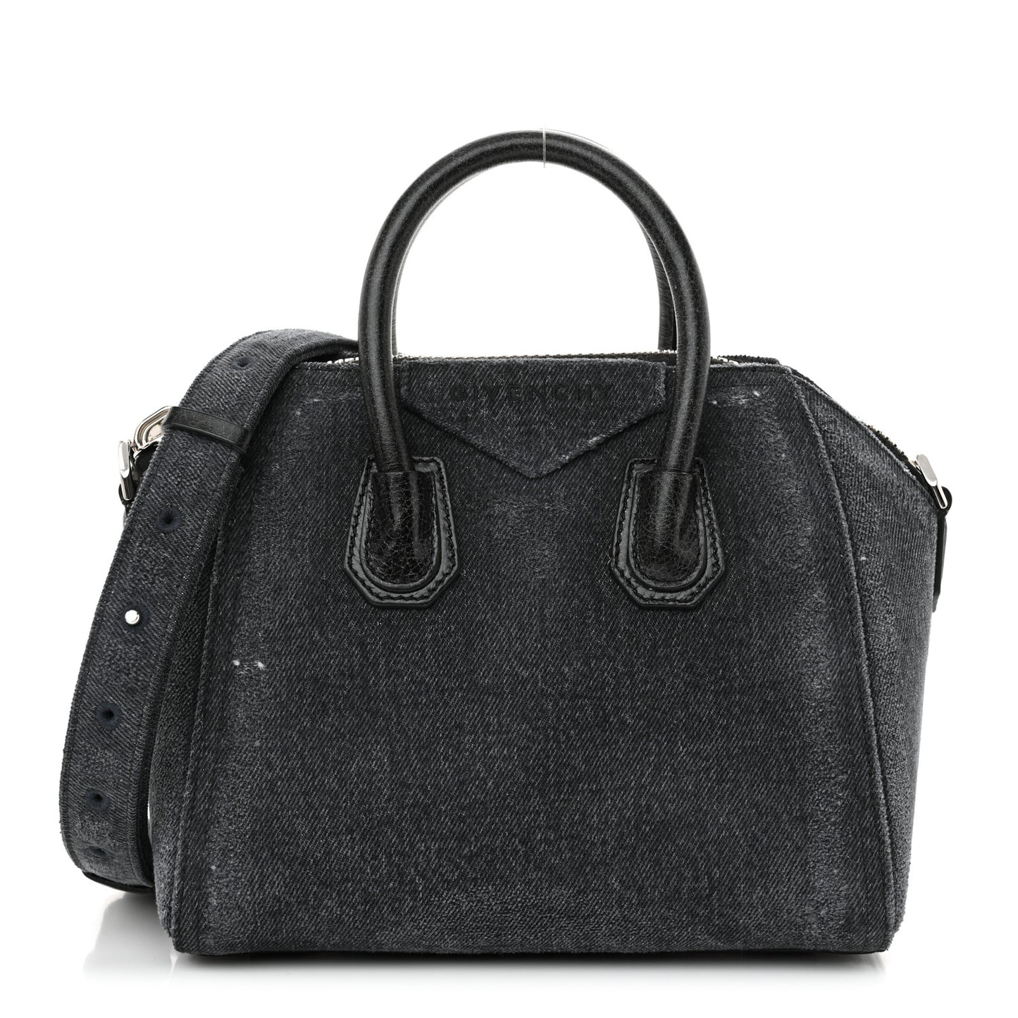 Washed Denim Mini Antigona Shoulder Bag Black
