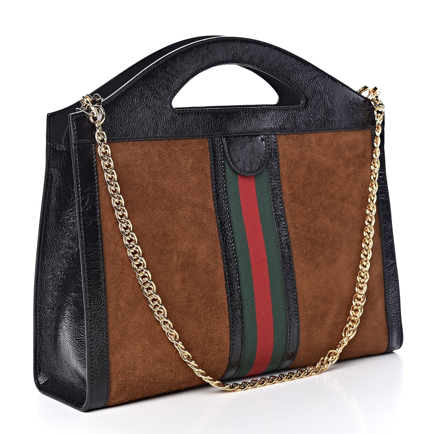 Gucci Suede Patent GG Web Medium Ophidia Top Handle Chain Nocciola Black 3 of 11