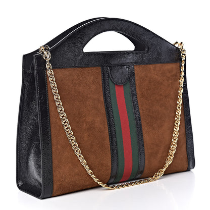 Gucci Suede Patent GG Web Medium Ophidia Top Handle Chain Nocciola Black 3 of 11