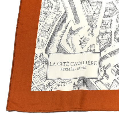 Hermes Cashmere Silk La Cite Cavaliere Shawl 140 Caramel White Anthracite 3 of 4