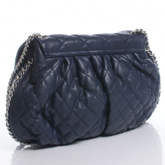 Leather Chain Around Large Messenger Navy