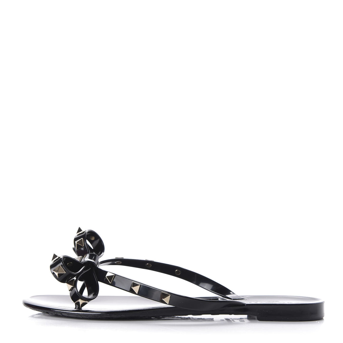 PVC Jelly Rockstud Bow Thong Sandals 38 Black
