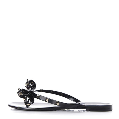 Valentino Garavani PVC Jelly Rockstud Bow Thong Sandals 38 Black 1 of 9
