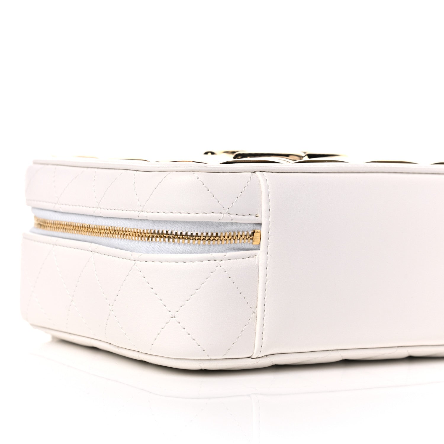 Chanel Lambskin Quilted Golden Plate Vanity Case White Gold 7 of 9