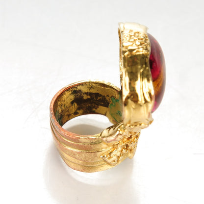 Saint Laurent Glass Cabochon Arty Ovale Ring 7 Gold Pink 6 of 6