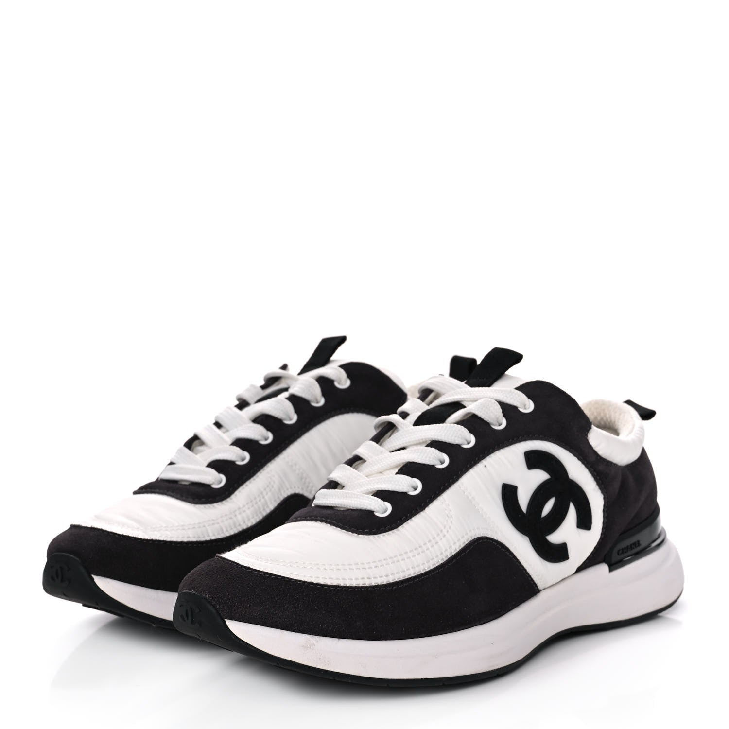 Chanel Nylon Suede Calfskin CC Sneakers 39 White Dark Grey 3 of 9
