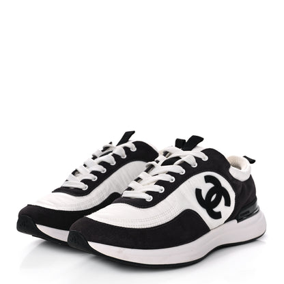 Chanel Nylon Suede Calfskin CC Sneakers 39 White Dark Grey 3 of 9