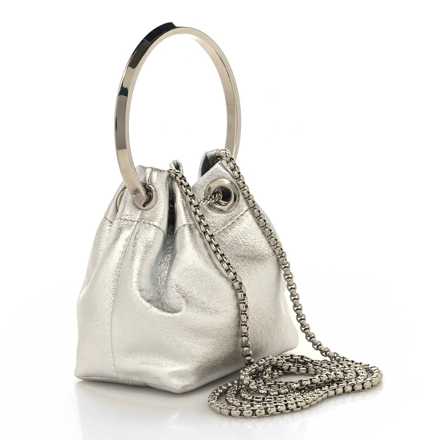 Metallic Nappa Micro Bon Bon Bag Silver