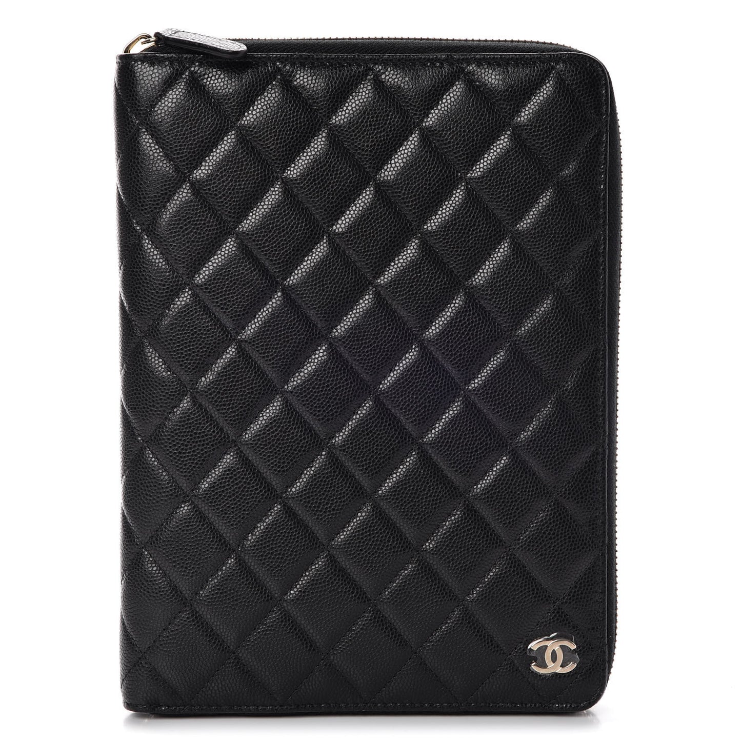 Caviar Quilted Zip Around Notebook Agenda Cover Black