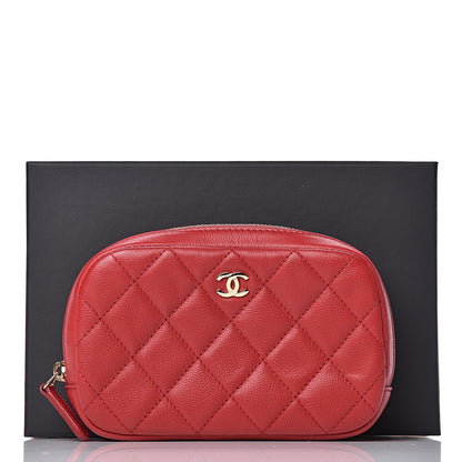 Chanel Caviar Quilted Small Curvy Pouch Cosmetic Case Dark Red 10 of 10