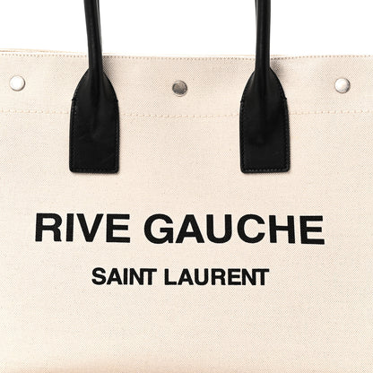 Saint Laurent Linen Calfskin Small Rive Gauche Tote Greggio Natural 7 of 9