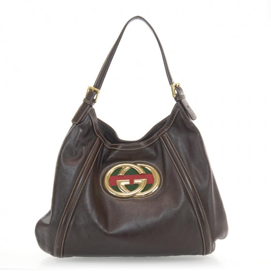 Gucci Leather Britt Tote Dark Brown 1 of 7