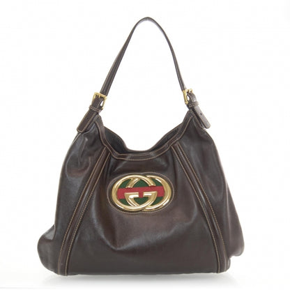 Gucci Leather Britt Tote Dark Brown 1 of 7