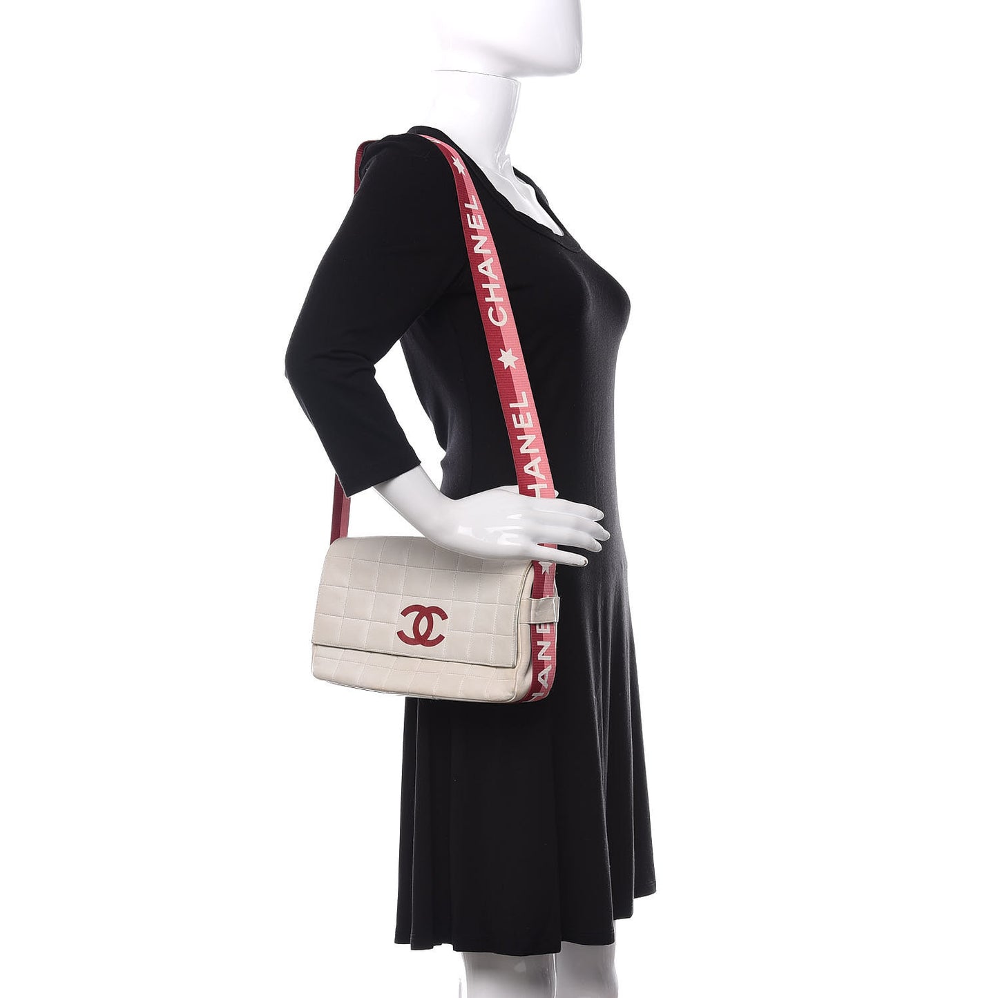 Lambskin Square Stitched Sport Flap White Red