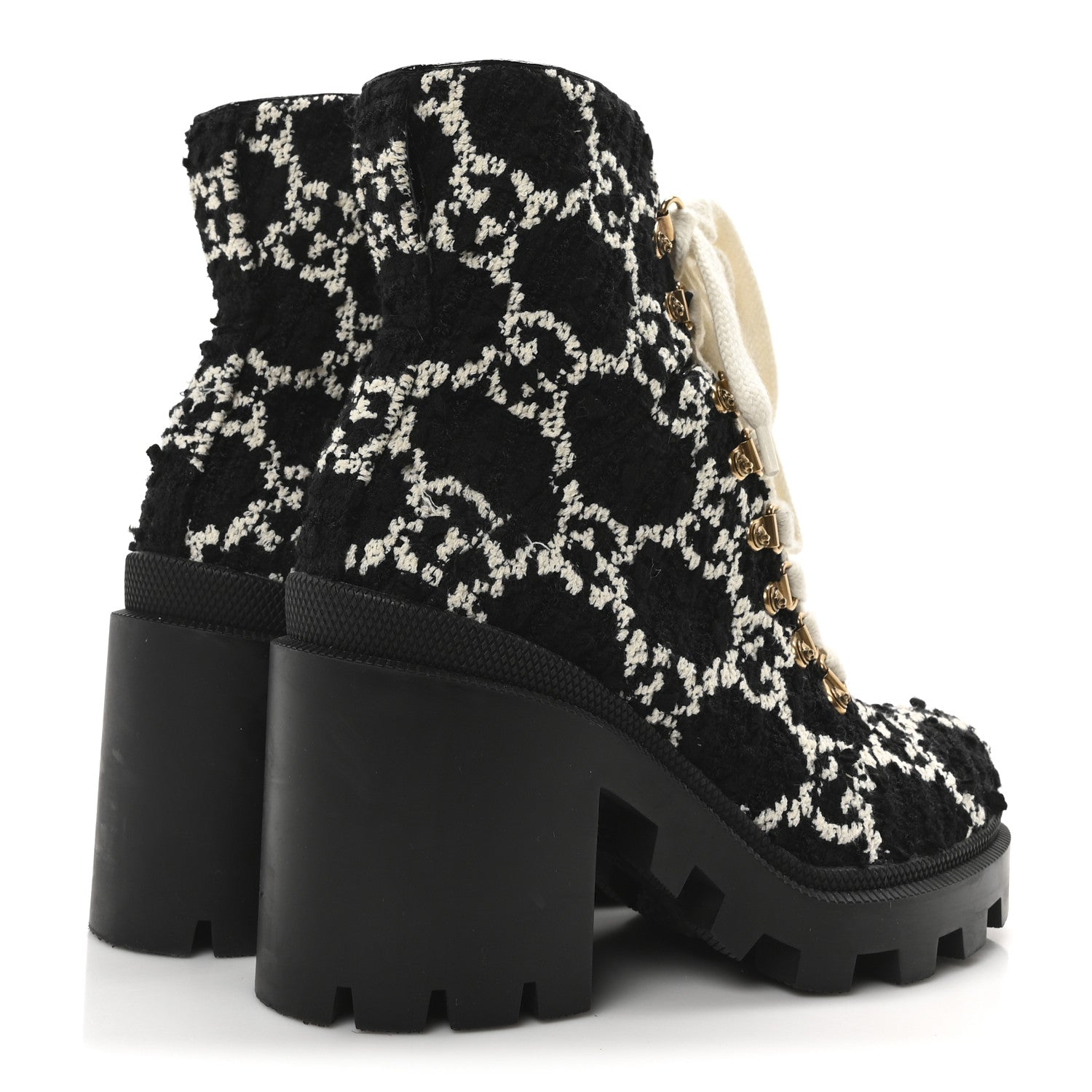 Gucci Tweed GG Monogram Lace Up Combat Ankle Boots 36.5 Black 5 of 8