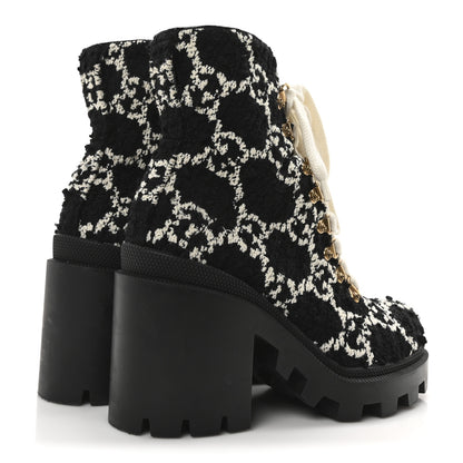 Gucci Tweed GG Monogram Lace Up Combat Ankle Boots 36.5 Black 5 of 8