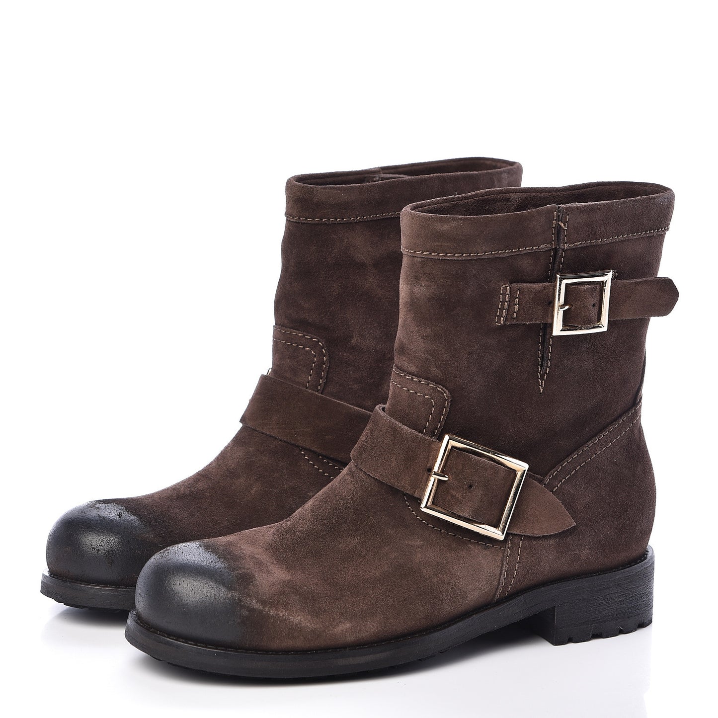 Distressed Waxed Suede Youth Biker Boots 37 Brown