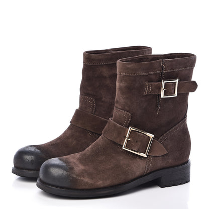 Jimmy Choo Distressed Waxed Suede Youth Biker Boots 37 Brown 3 of 10