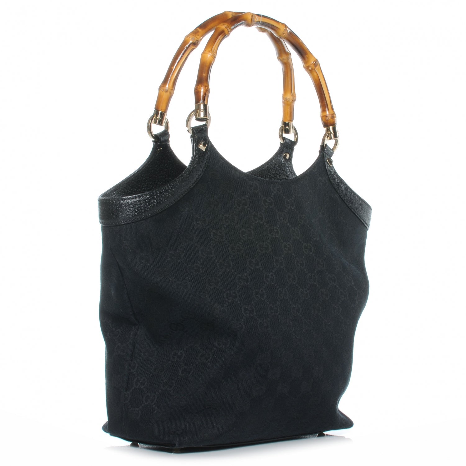 Gucci Monogram Bamboo Handle Bag Black 3 of 7
