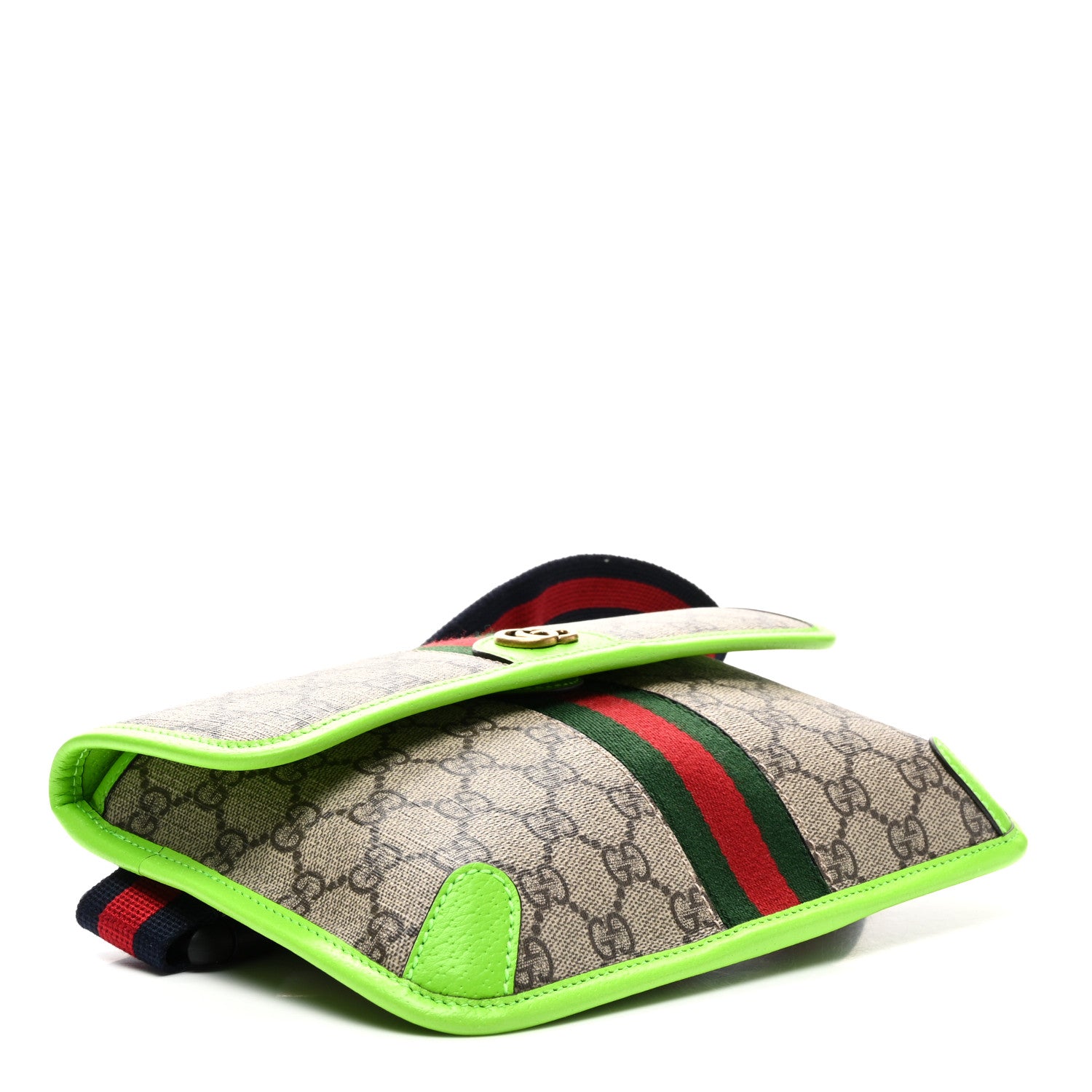 Gucci GG Supreme Monogram Web Small Ophidia Belt Bag Beige Ebony Electric Green 4 of 10