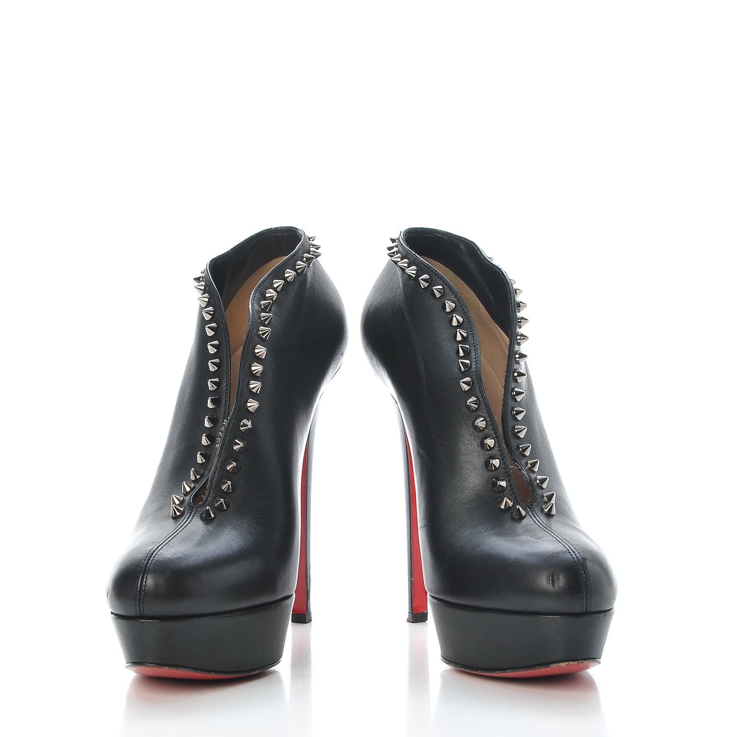 Christian Louboutin Calfskin Studded Miss Fast Plato 140 Platform Booties 39 Black 6 of 23