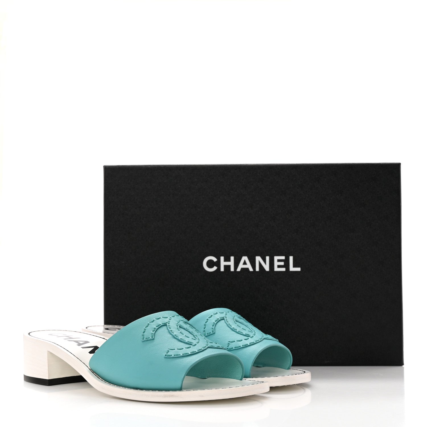 Chanel Calfskin CC Mules 39 Turquoise White 16 of 16