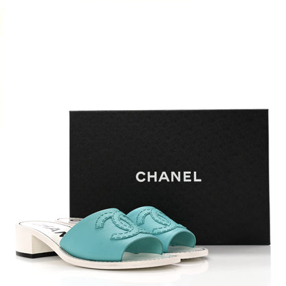 Chanel Calfskin CC Mules 39 Turquoise White 16 of 16