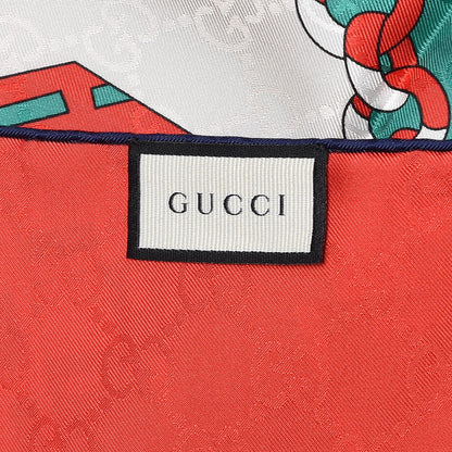 Gucci Silk Chain Argyle Square Scarf Emerald Red 4 of 4