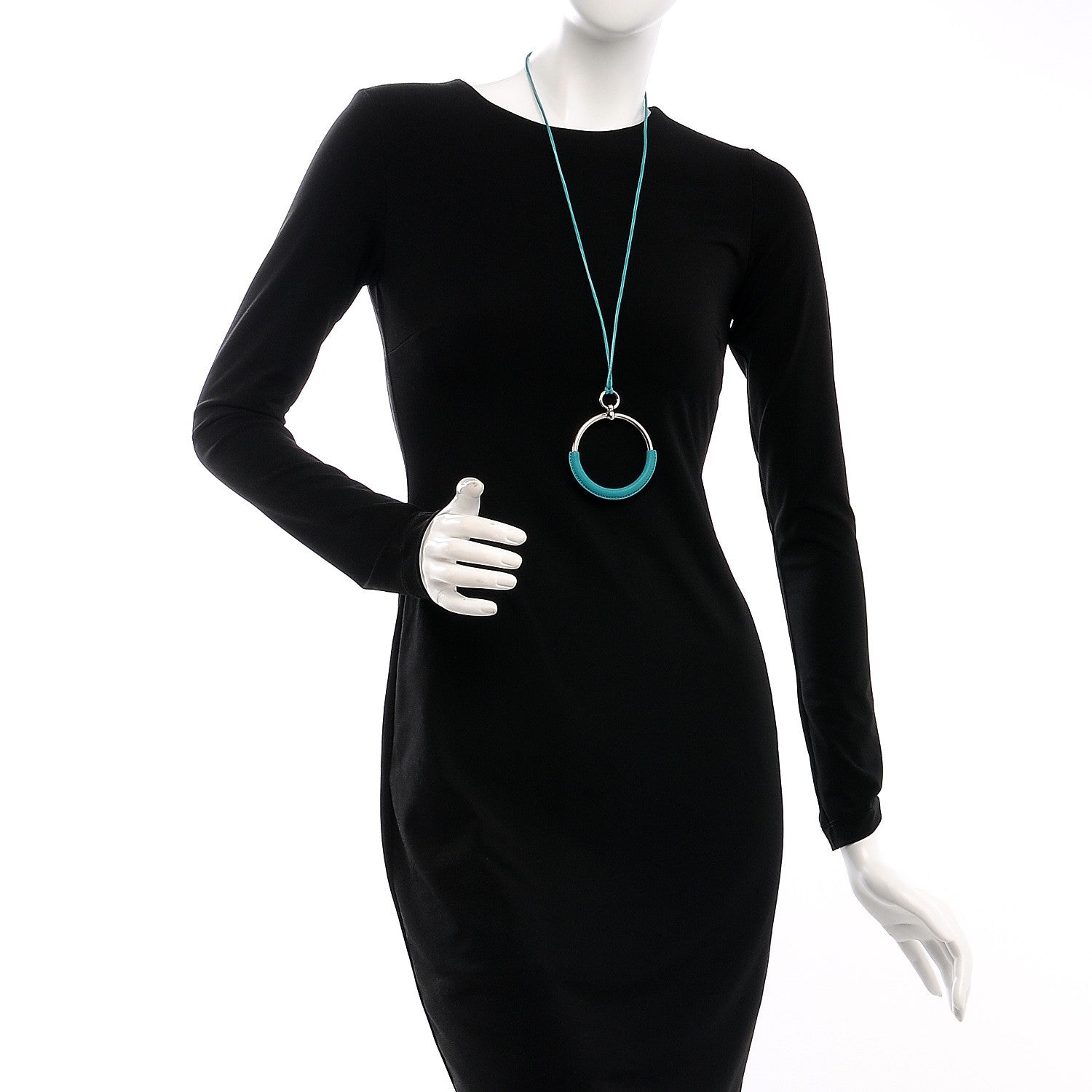 Hermes Swift Palladium Grand Loop Pendant Necklace Bleu Paon 2 of 7