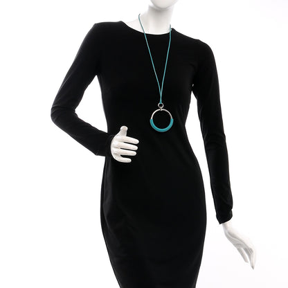 Hermes Swift Palladium Grand Loop Pendant Necklace Bleu Paon 2 of 7