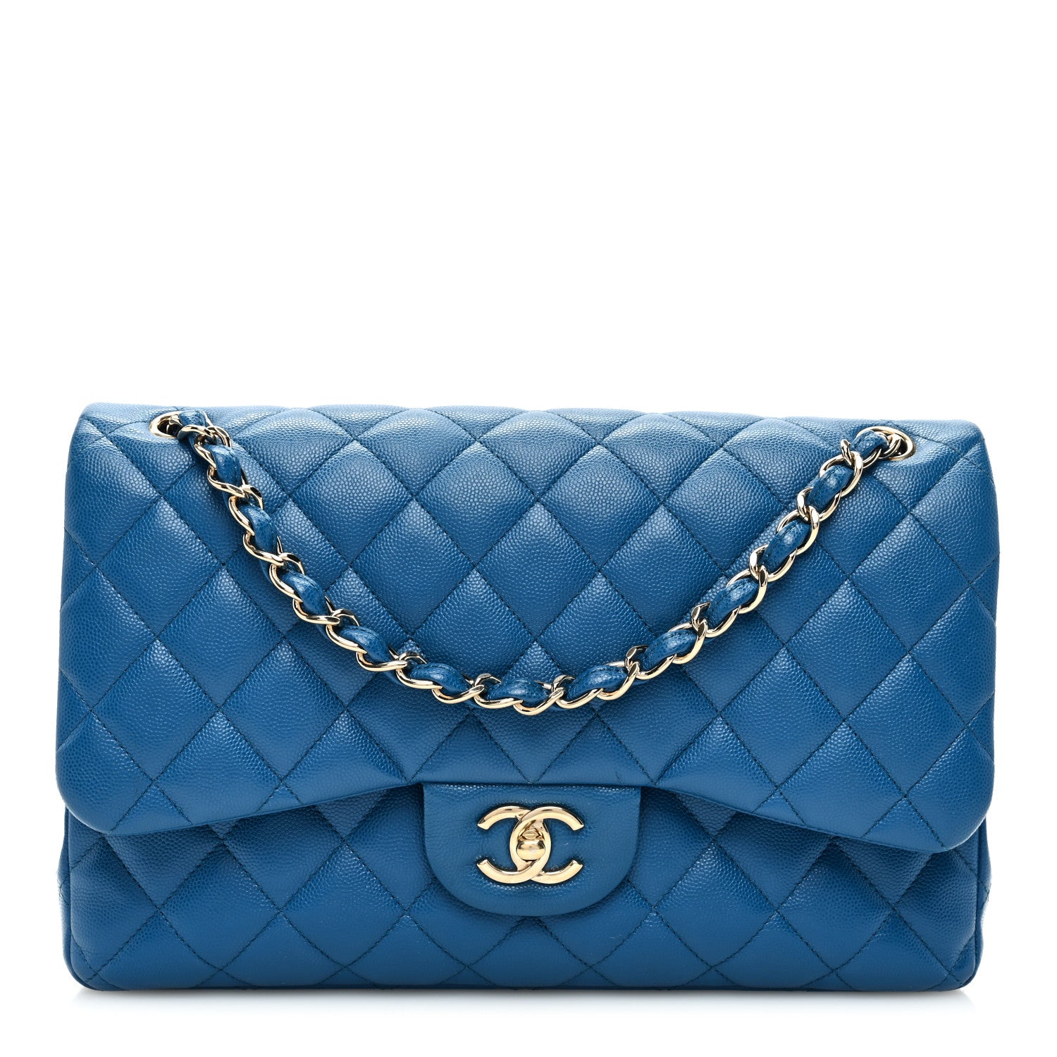 Chanel Caviar Quilted Jumbo Double Flap Blue 1 of 10