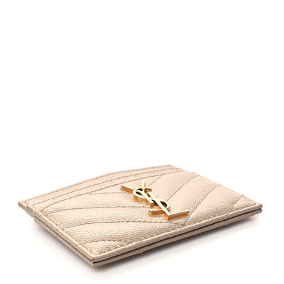 Saint Laurent Grain De Poudre Matelasse Chevron Monogram Credit Card Case Dark Beige 4 of 8