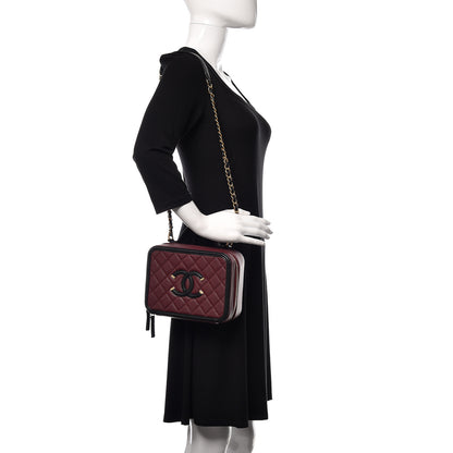 Chanel Caviar Quilted Medium CC Filigree Vanity Case Burgundy Black 3 of 11