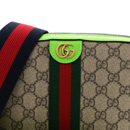Gucci GG Supreme Monogram Textured Dollar Calfskin Web Ophidia Wristlet Shoulder Bag Beige Ebony Green 8 of 10