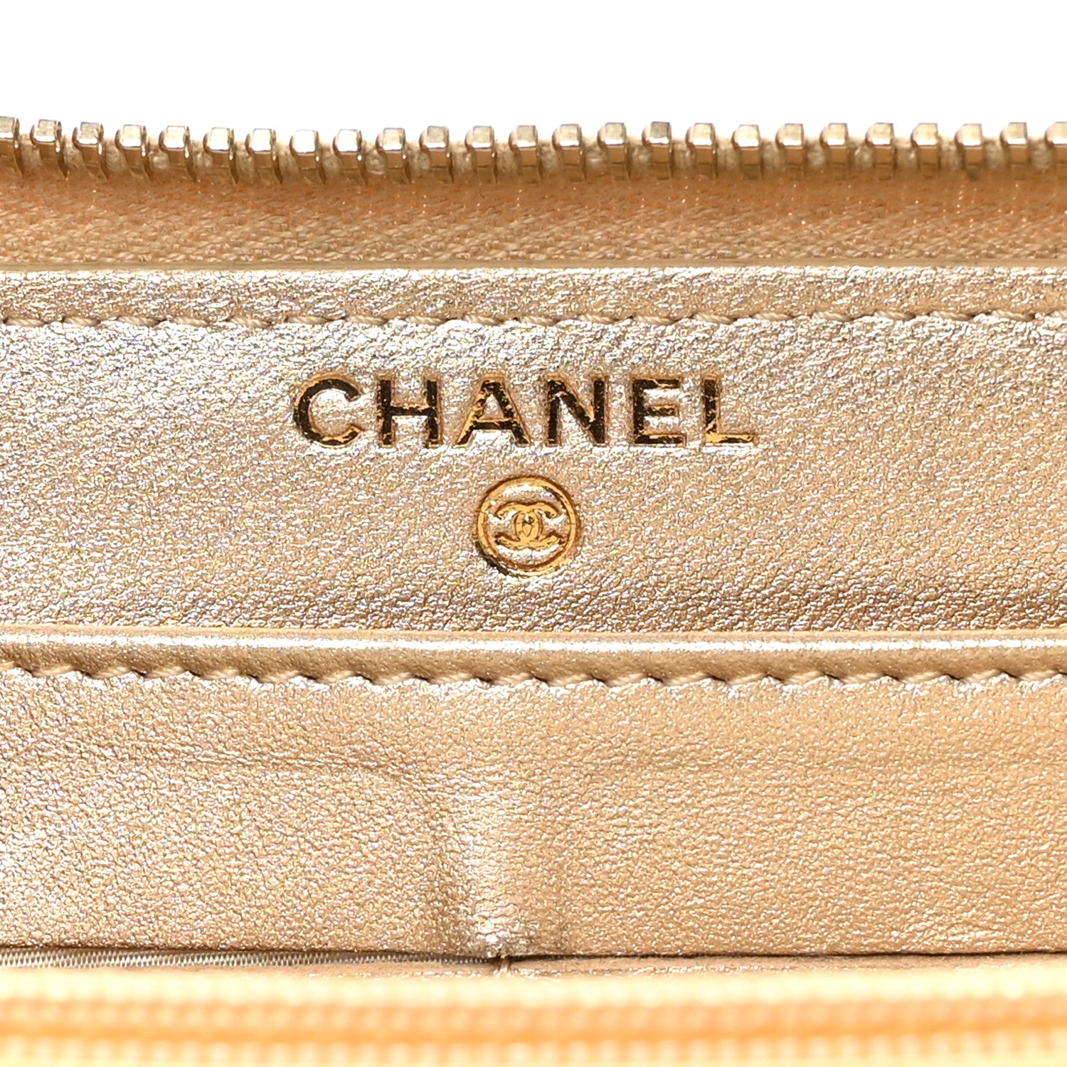 Chanel Metallic Lambskin Quilted Large Gusset Zip Around Wallet Gold 6 of 10