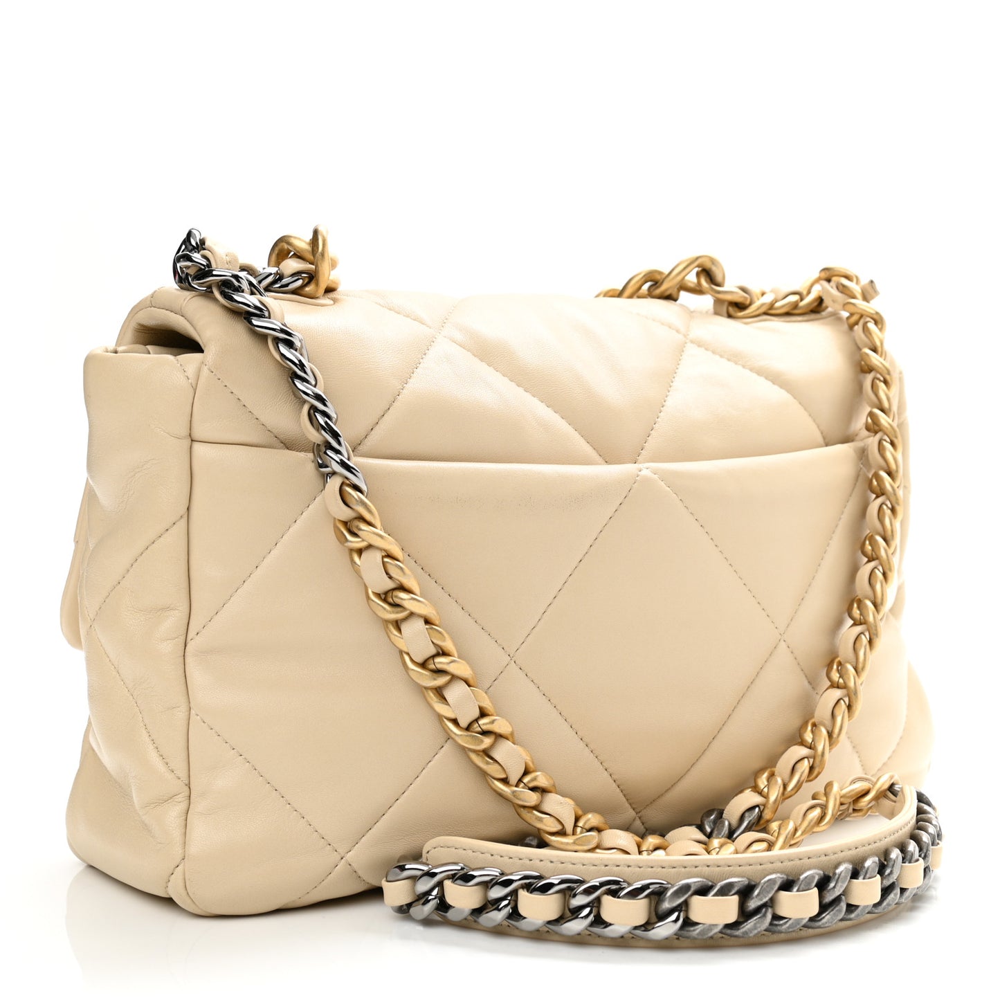 Lambskin Quilted Large Chanel 19 Flap Beige