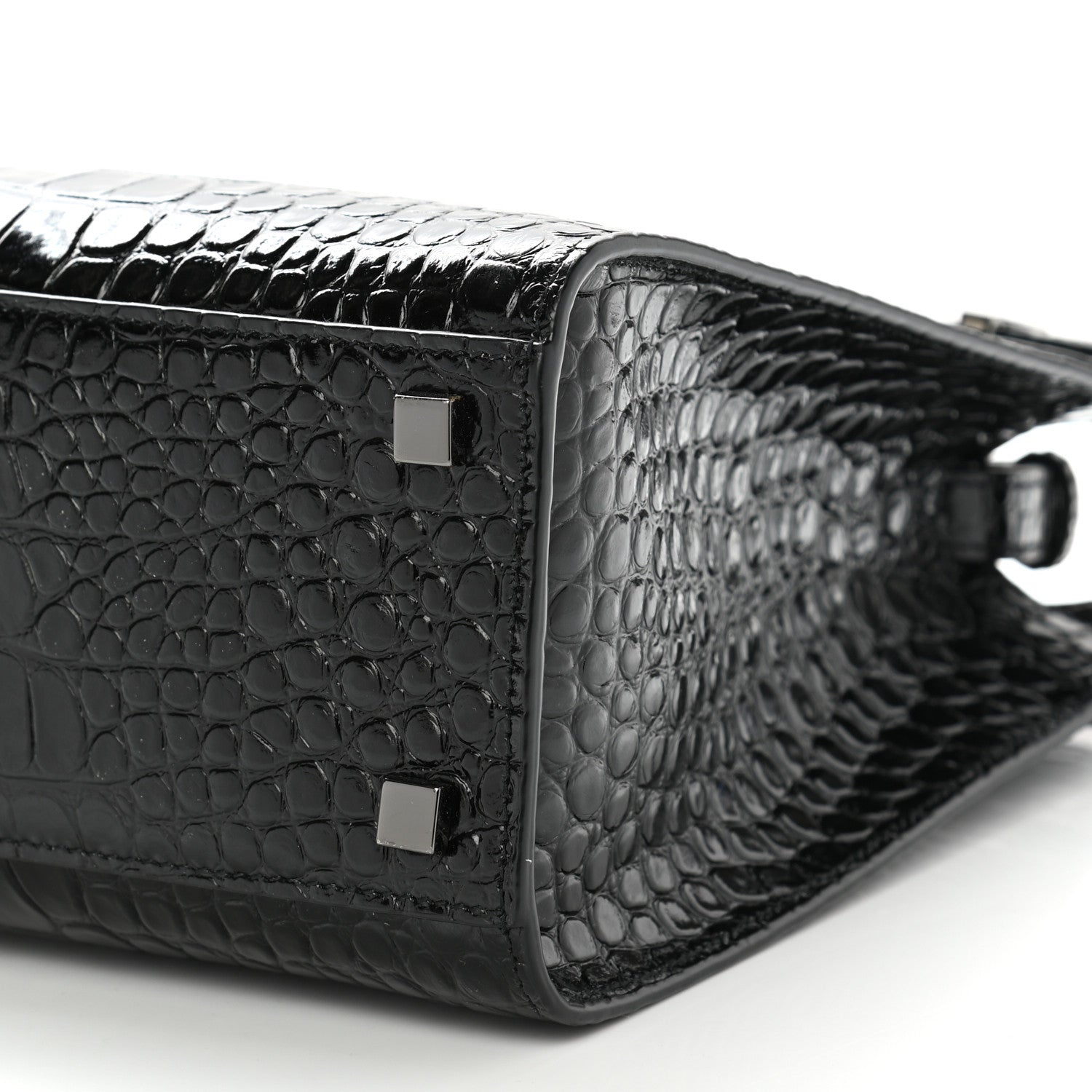 Saint Laurent Shiny Calfskin Crocodile Embossed Small Manhattan Shopper Tote Black 10 of 10