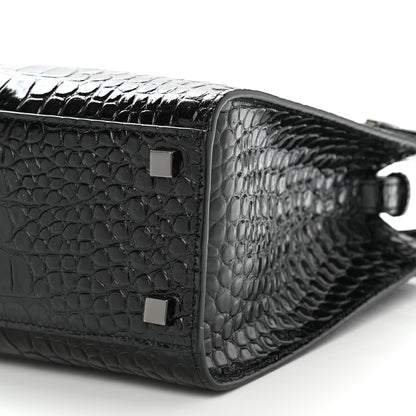 Saint Laurent Shiny Calfskin Crocodile Embossed Small Manhattan Shopper Tote Black 10 of 10