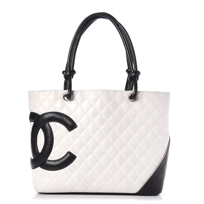 Chanel Calfskin Quilted Large Cambon Tote White Black 1 of 14