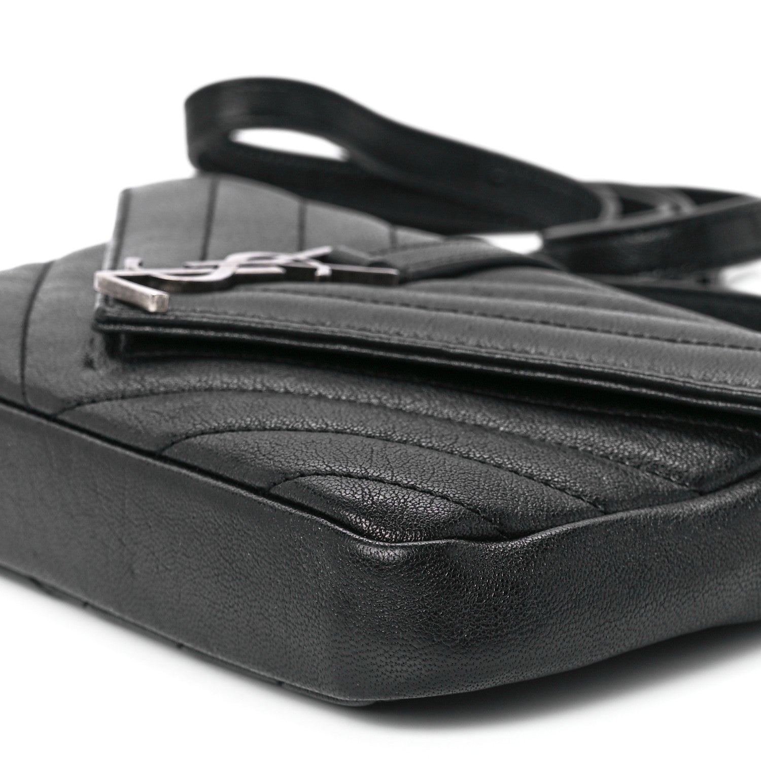 Saint Laurent Sheepskin Matelasse Chevron Monogram College Chain Wallet Black 11 of 11