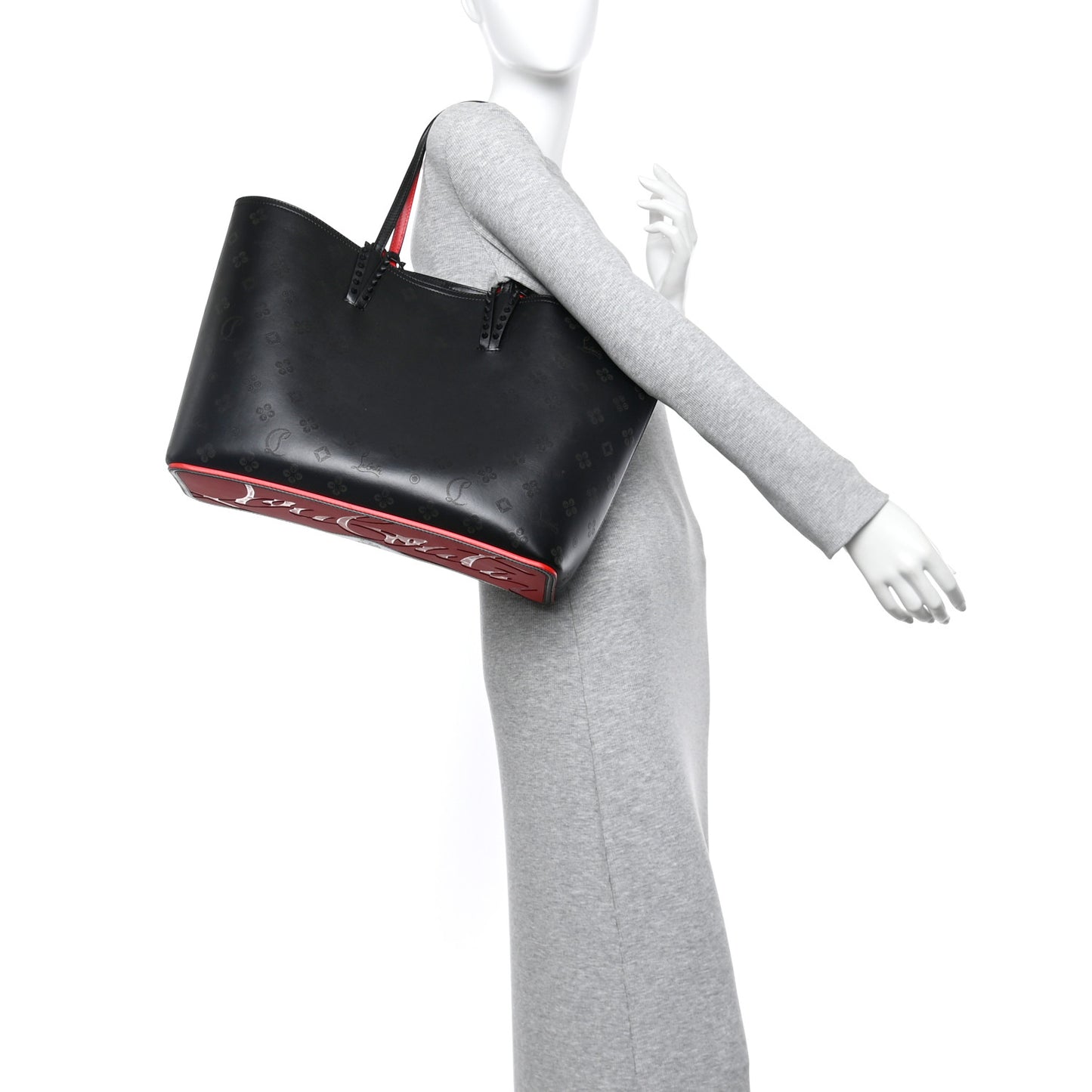 Perforated Calfskin Loubinthesky East West Cabata Tote Black Red
