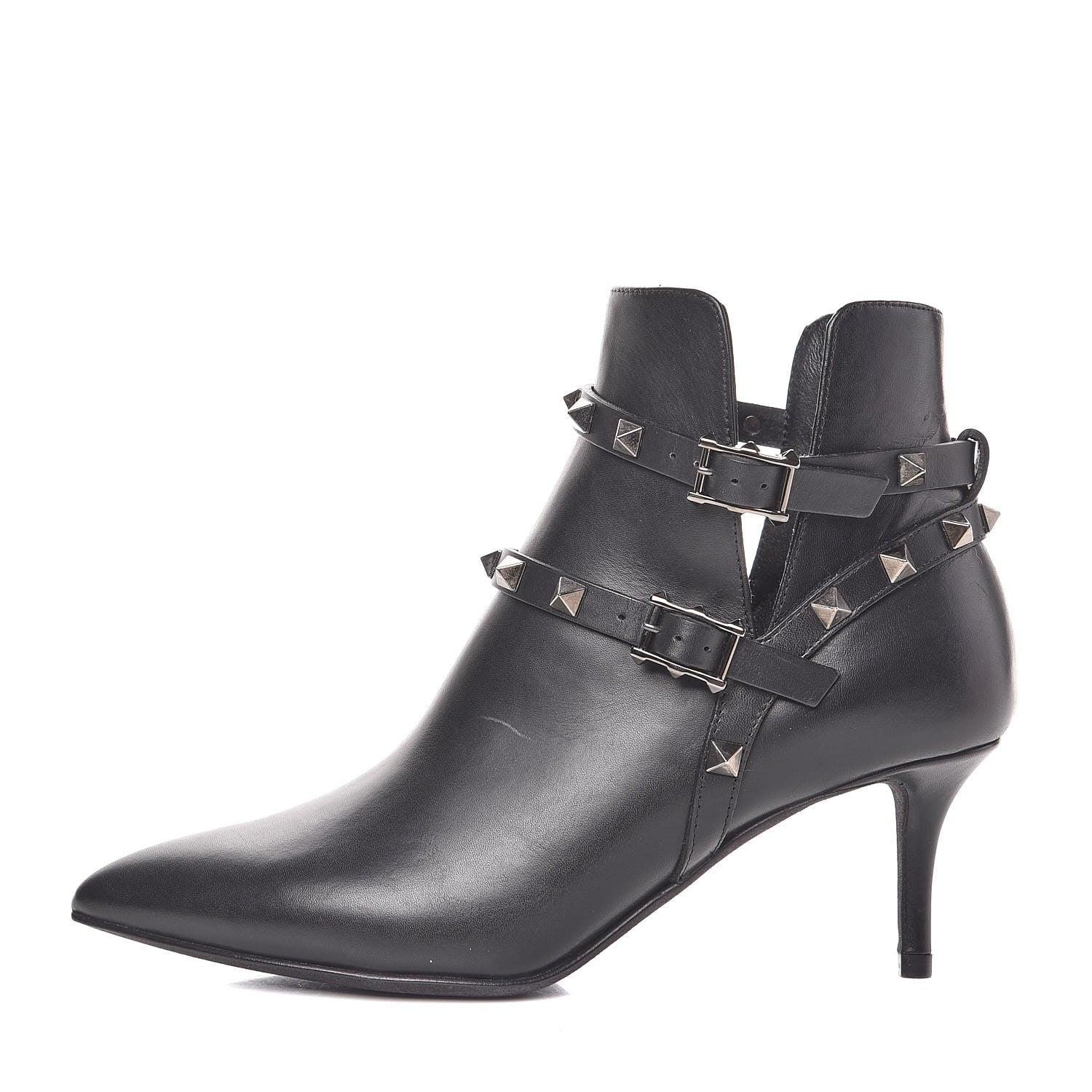 Valentino Garavani Calfskin Rockstud Double Buckle 65mm Ankle Boots 35 Black 1 of 11