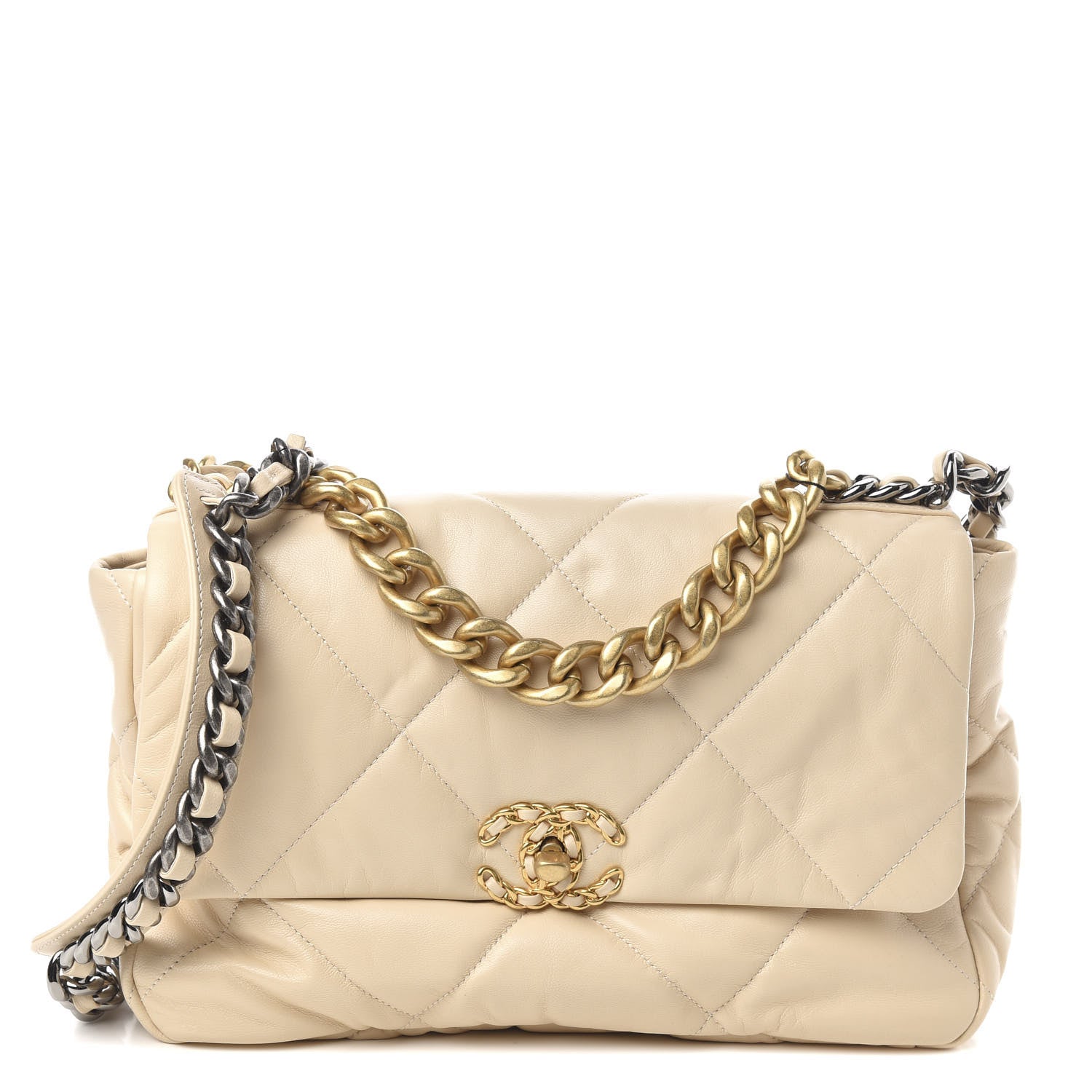 Chanel Goatskin Quilted Large Chanel 19 Flap Beige 1 of 10