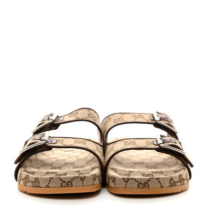 Gucci GG Monogram Lavaredo Eco Fabric Mens Slide Sandals With Straps 9 Beige Ebony Light Brown 2 of 9