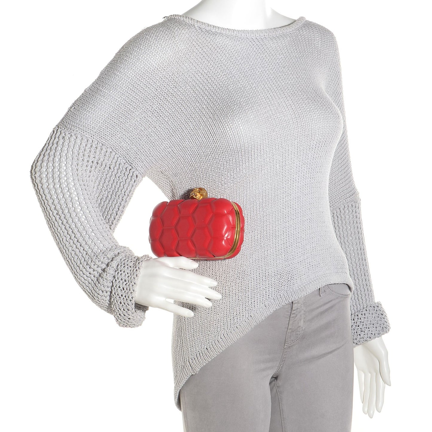 Leather Honeycomb Skull Box Clutch Red