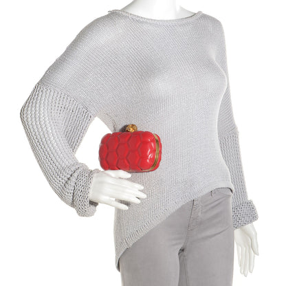 Alexander McQueen Leather Honeycomb Skull Box Clutch Red 2 of 7