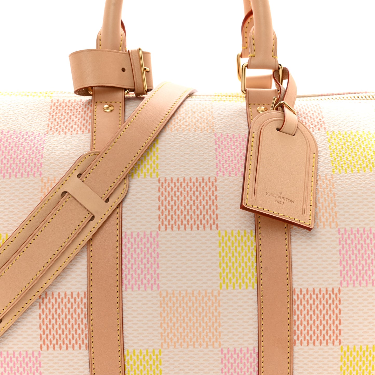 LOUIS VUITTON Calfskin Damier Keepall Bandouliere 45 Peach