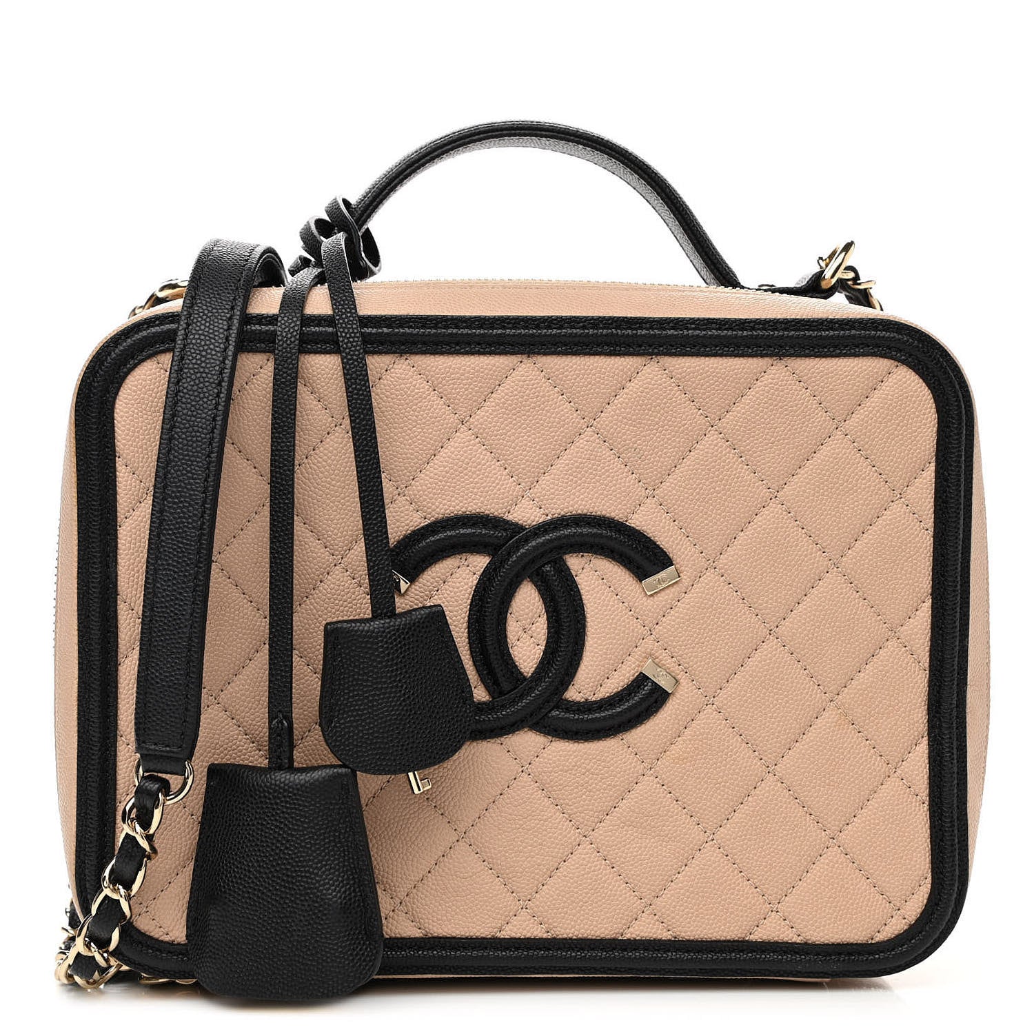 Chanel Caviar Quilted Large CC Filigree Vanity Case Beige Black 1 of 12