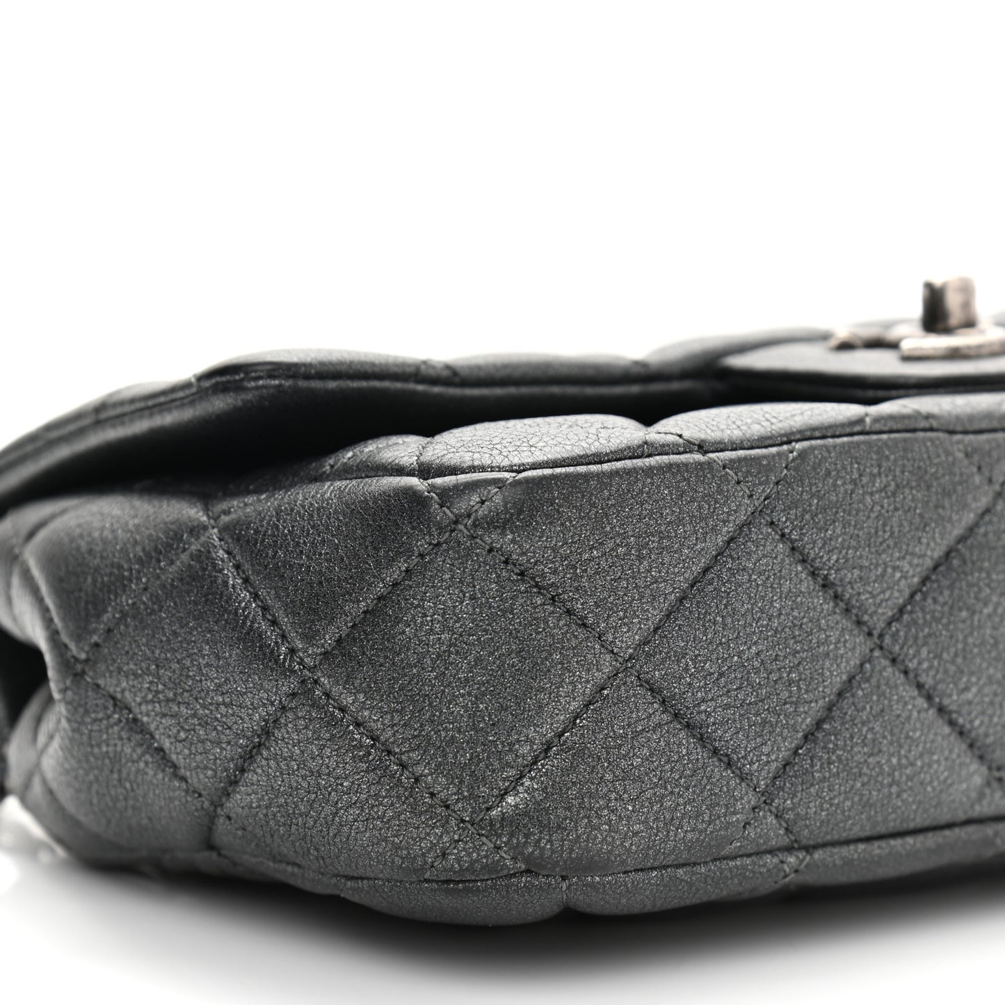Iridescent Goatskin Quilted Small CC Eyelet Flap Dark Silver